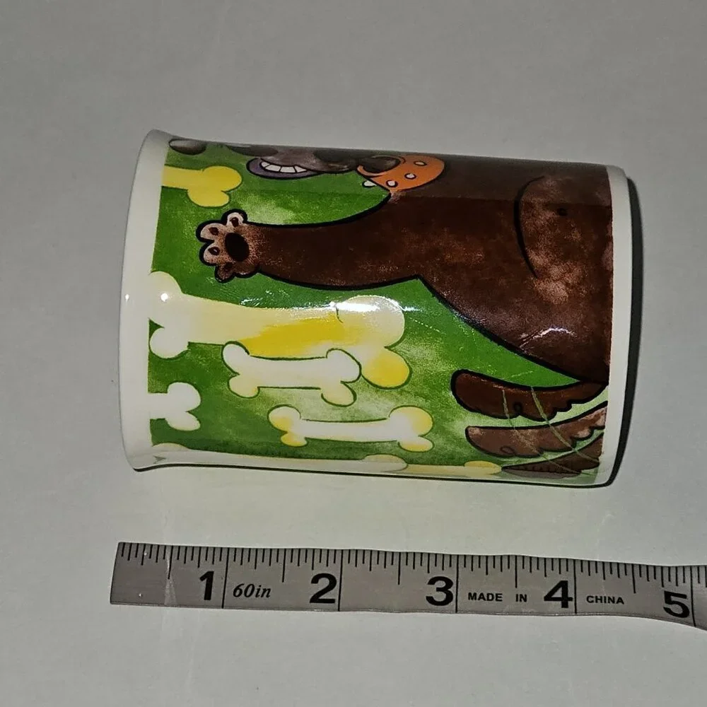 Wacky Dog Mug Bones Yellow Green Brown Duchess English Fine Bone China England